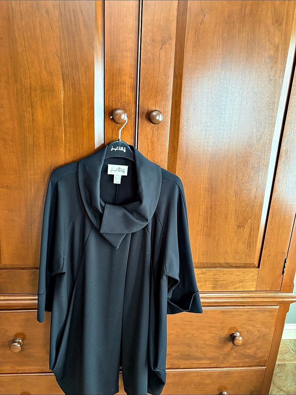 Joseph Ribkoff Black Draped Neck Coat Like New